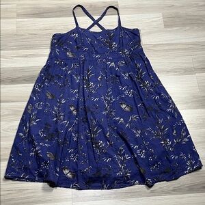 Vintage GAP Women’s SunDress Navy Floral Sleeveless Linen Cotton Blend Sz XL